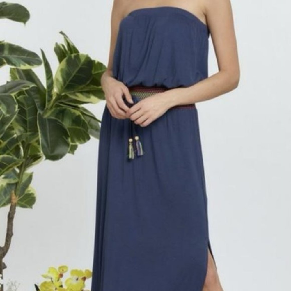 NWT Davi & Dani Strapless Blue Rainbow Smocked Maxi Dress Size 2XL